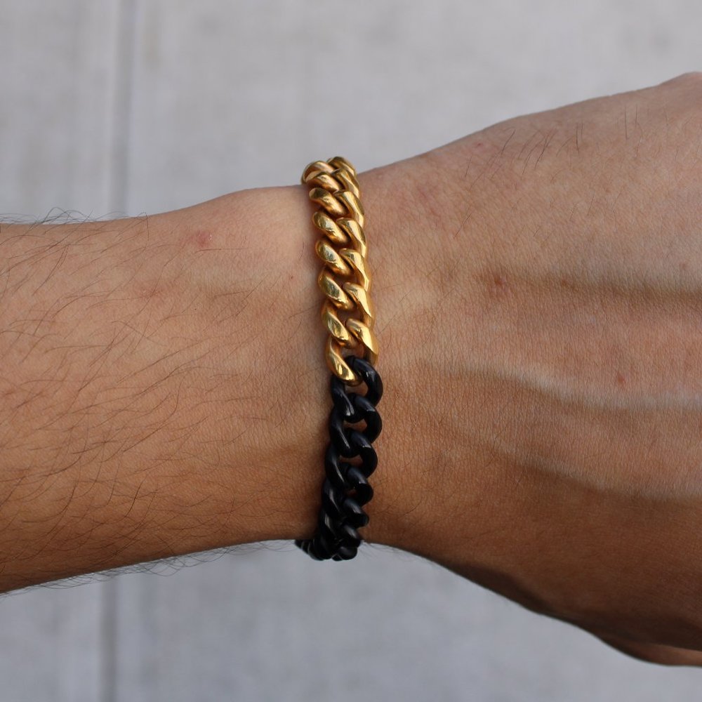 Black and Gold 8mm Cuban Link Bracelet 7" 8" Stainless Steel